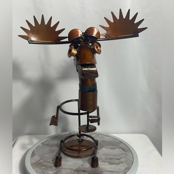 Metal Moose Wine Bottle Holder Sculpture 18”x12” Rustic Bar Decor - Picture 1 of 12
